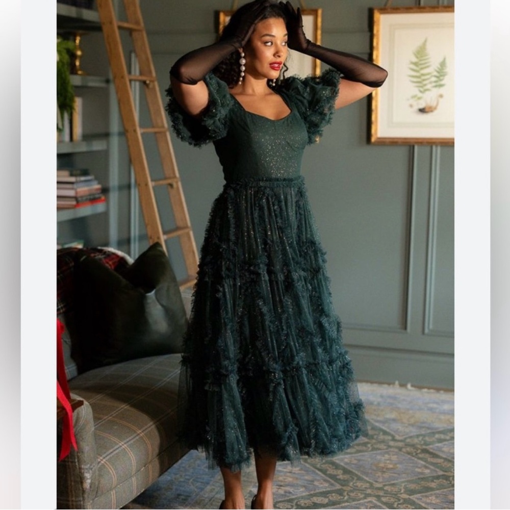 Ivy City Co Sparkling Dark Green Dress
